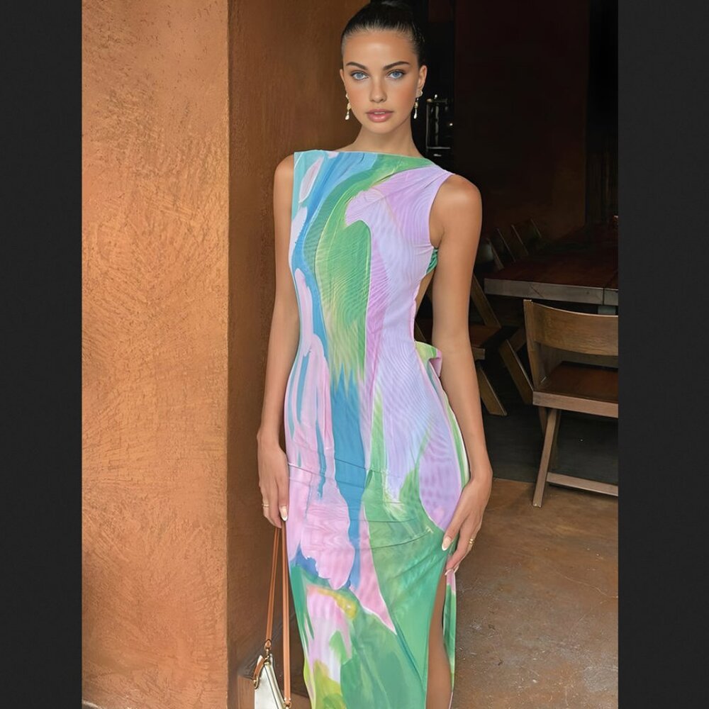 Commense Pastel Maxi Dress with Abstract Design